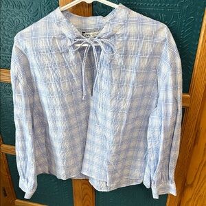 Zara Light Blue and White Plaid Blouse